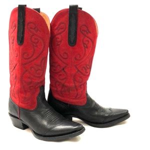 Nine West Black & Red Leather Cowboy Boots